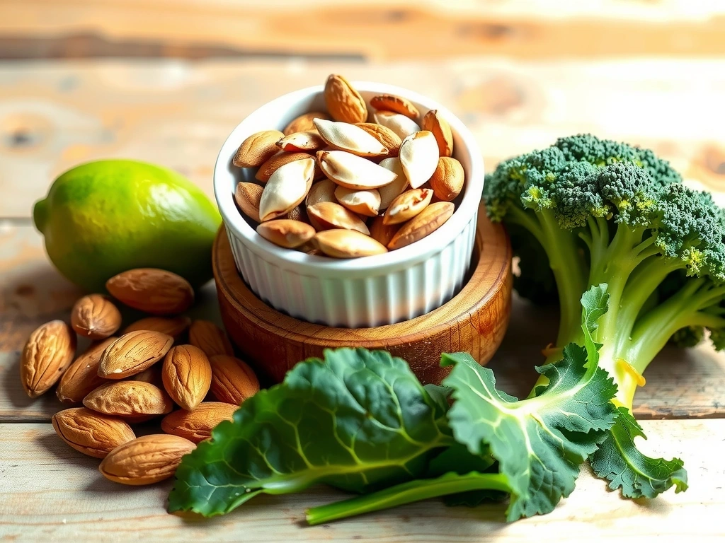 Divers aliments riches en minéraux : noix, graines, légumes à feuilles vertes